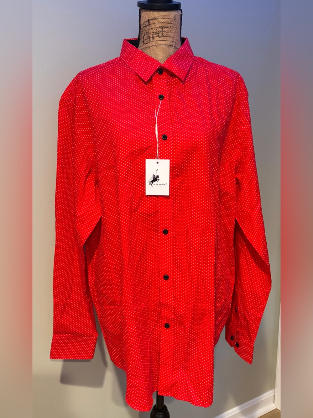 Alex Vando Men's XL Red Geometric Polka Dot Dress Shirt 100% Cotton NWT